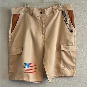 Men's Beige Cargo Shorts with Patriotic Design, 5XL